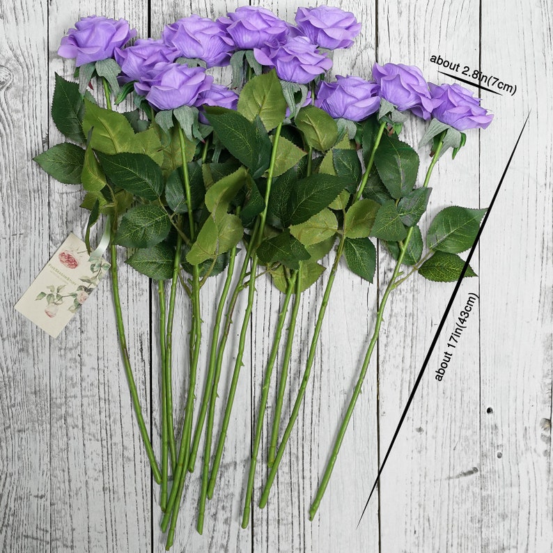 Lilac Purple Pink Real Touch Roses Silk Artificial Flowers Petals Feel and Look like Fresh Roses' 10 Stems FiveSeasonStuff Floral image 6