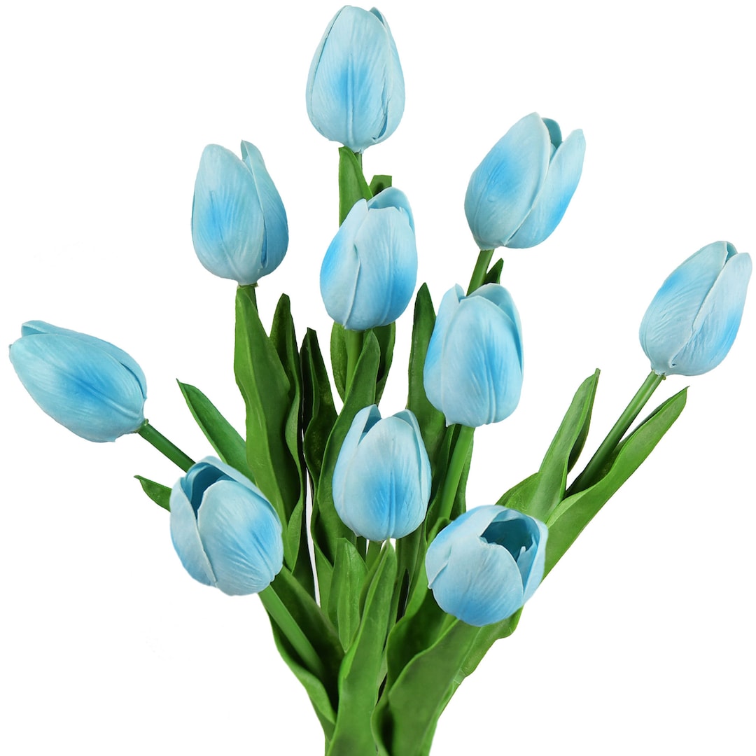Fiveseasonstuff 10 Stems of lake Blue Real Touch Tulip Artificial