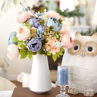 Teste Di Fiori Artificiali In Seta - Rosa E Peonia Finta Blu Per Decorazioni Matrimonio, Casa, Fai Da Te