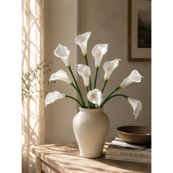 Calla Lily Bouquet Flowers, Real Touch Calla Lily Stems, White, 25 Inch