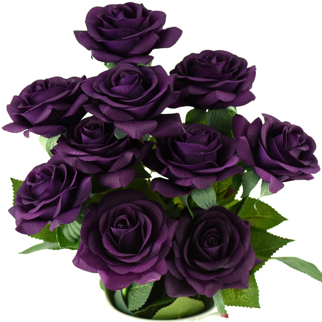 10 Stems Real Touch Plum Purple Roses Silk Artificial Flowers petals