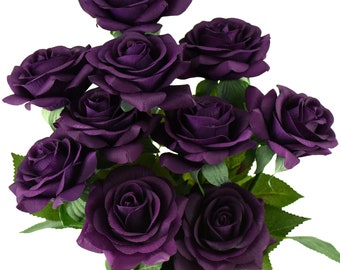 10 Stems Real Touch Plum Purple Roses Silk Artificial Flowers ‘Petals Feel and Look Like Fresh Roses'  FiveSeasonStuff Floral