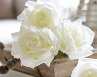 6 Pezzi [Rose Sophia Di Seta Simulata Al Tocco Reale] Bouquet Di Rose - 12