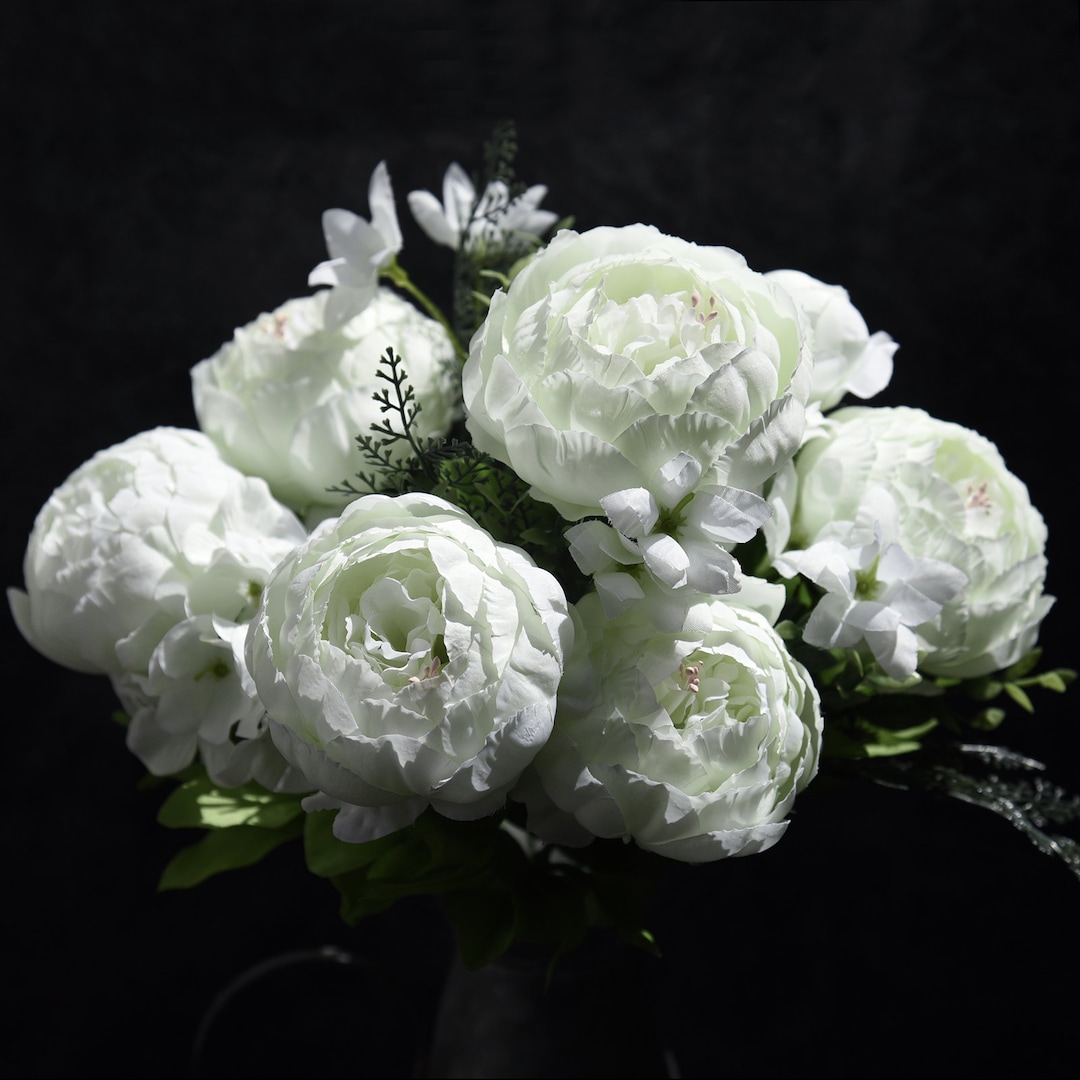 Fiveseasonstuff White Silk Peonies Artificial Flower Bouquet Etsy
