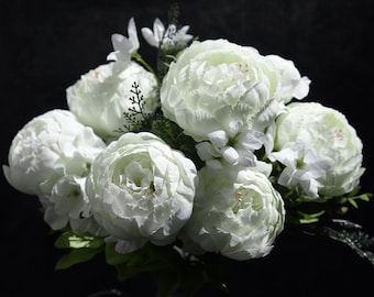 FiveSeasonStuff White Silk Peonies Bouquet de fleurs artificielles