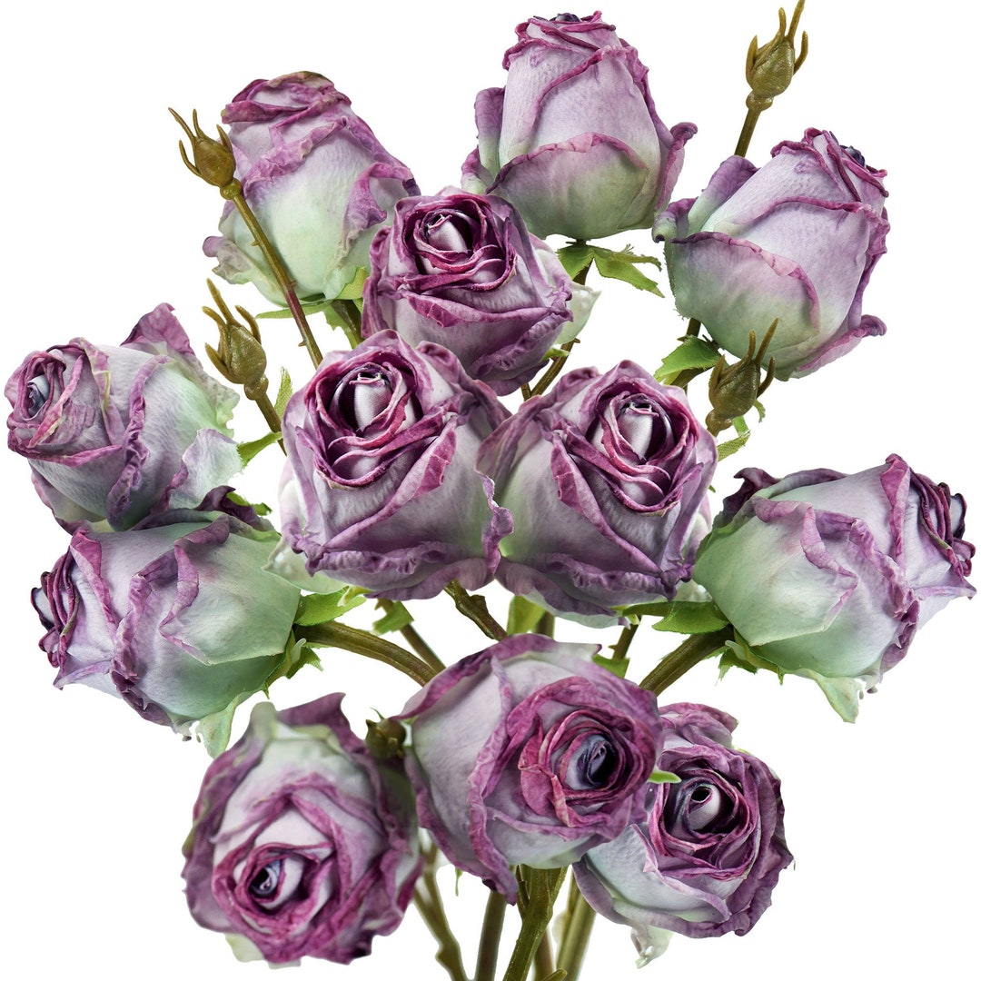 Fiveseasonstuff Dusty Purple Dried Look Real Touch Silk Roses ...