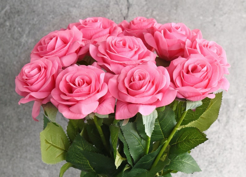 Deep Pink Real Touch Silk Artificial Flowers \u2018Petals Feel and Look like Fresh Roses/' Wedding Bridal Home FiveSeasonStuff 10 Stems