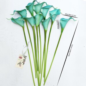 10 lys calla bleu aqua : tiges en PU au toucher réel pour vases image 5