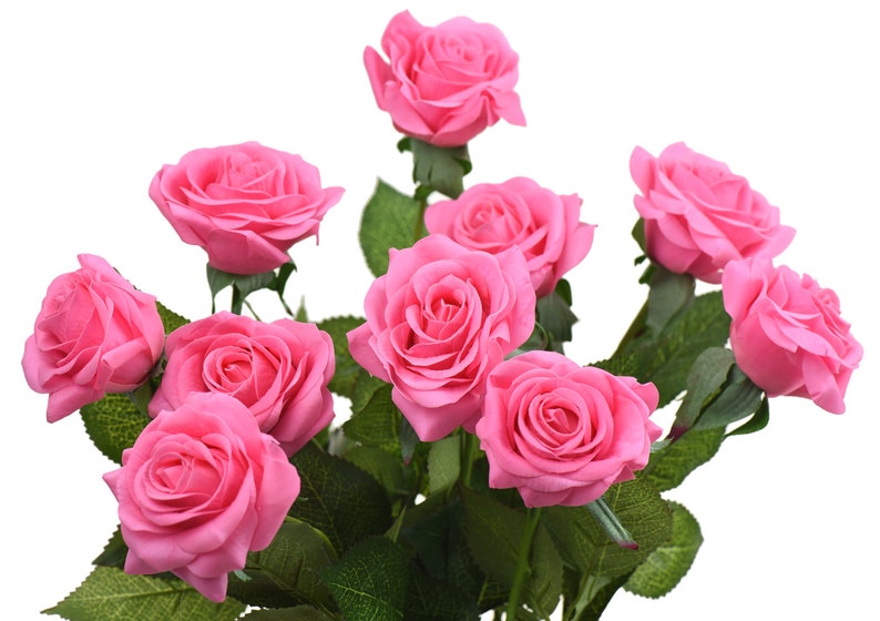 Deep Pink Real Touch Silk Artificial Flowers \u2018Petals Feel and Look like Fresh Roses/' Wedding Bridal Home FiveSeasonStuff 10 Stems