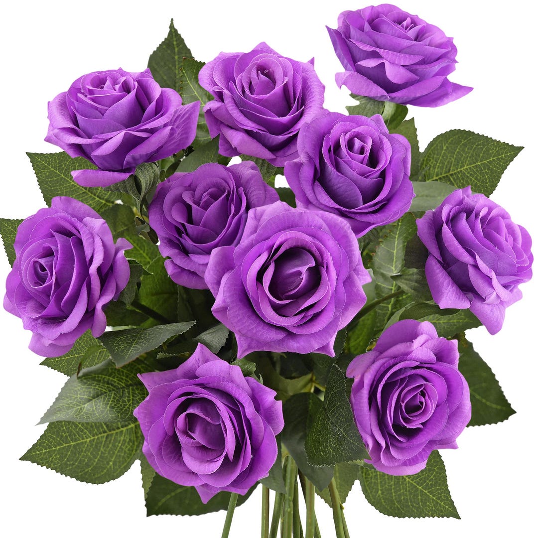 Real Metalic Purple Roses Purple Artificial Roses – Lilac, Plum & Mixed Real Touch Flower Stems ...