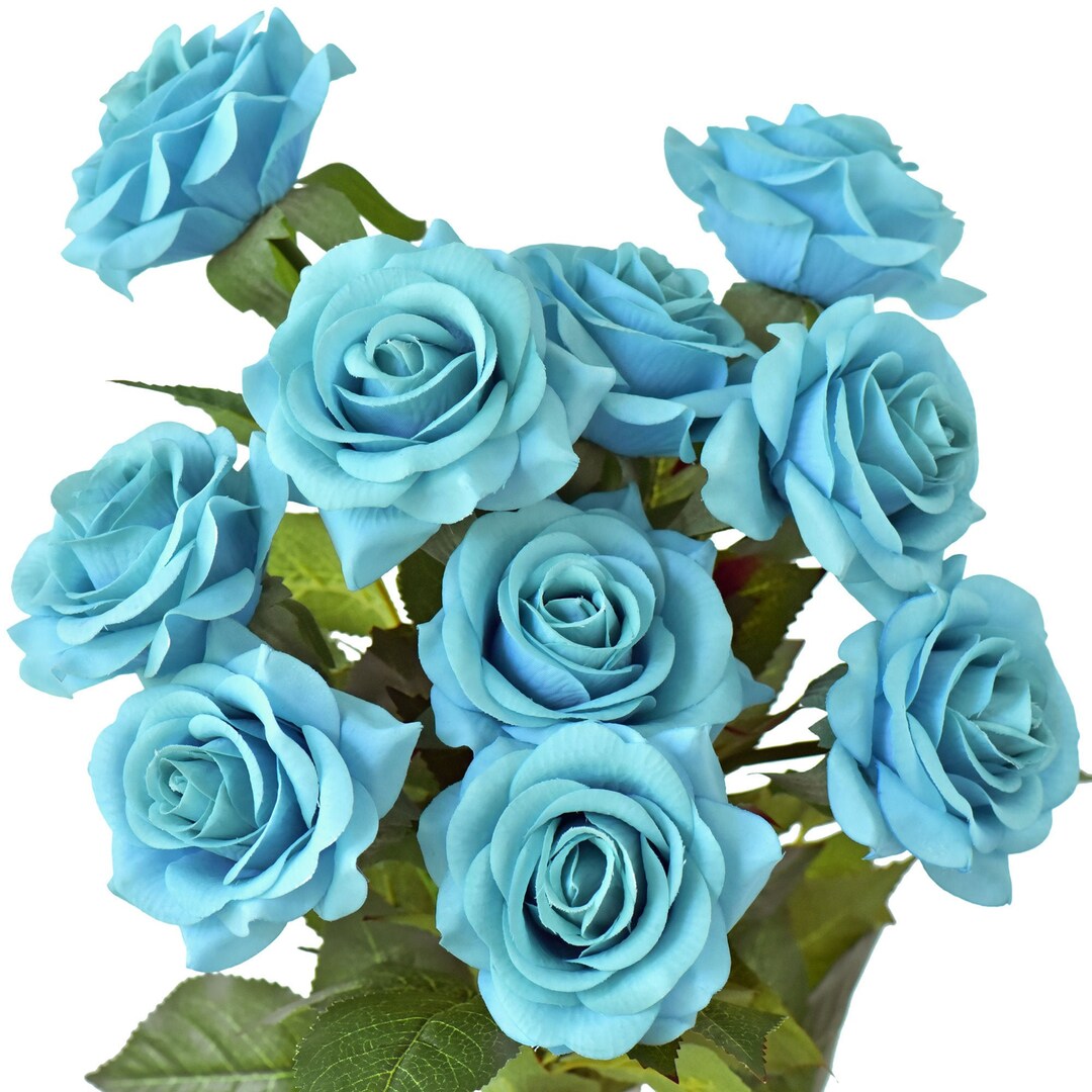 Dark Turquoise Blue Real Touch Roses Silk Artificial Flowers petals
