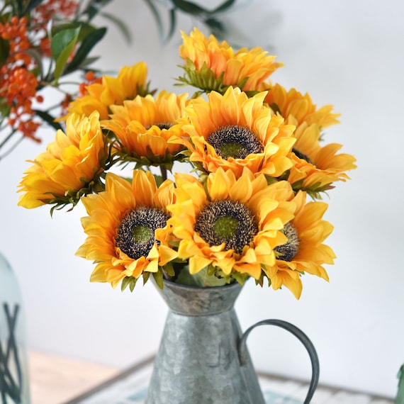 FiveSeasonStuff Girasoli Artificiali, Bouquet di Fiori di Seta Gialli 10  Steli Singoli -  Italia