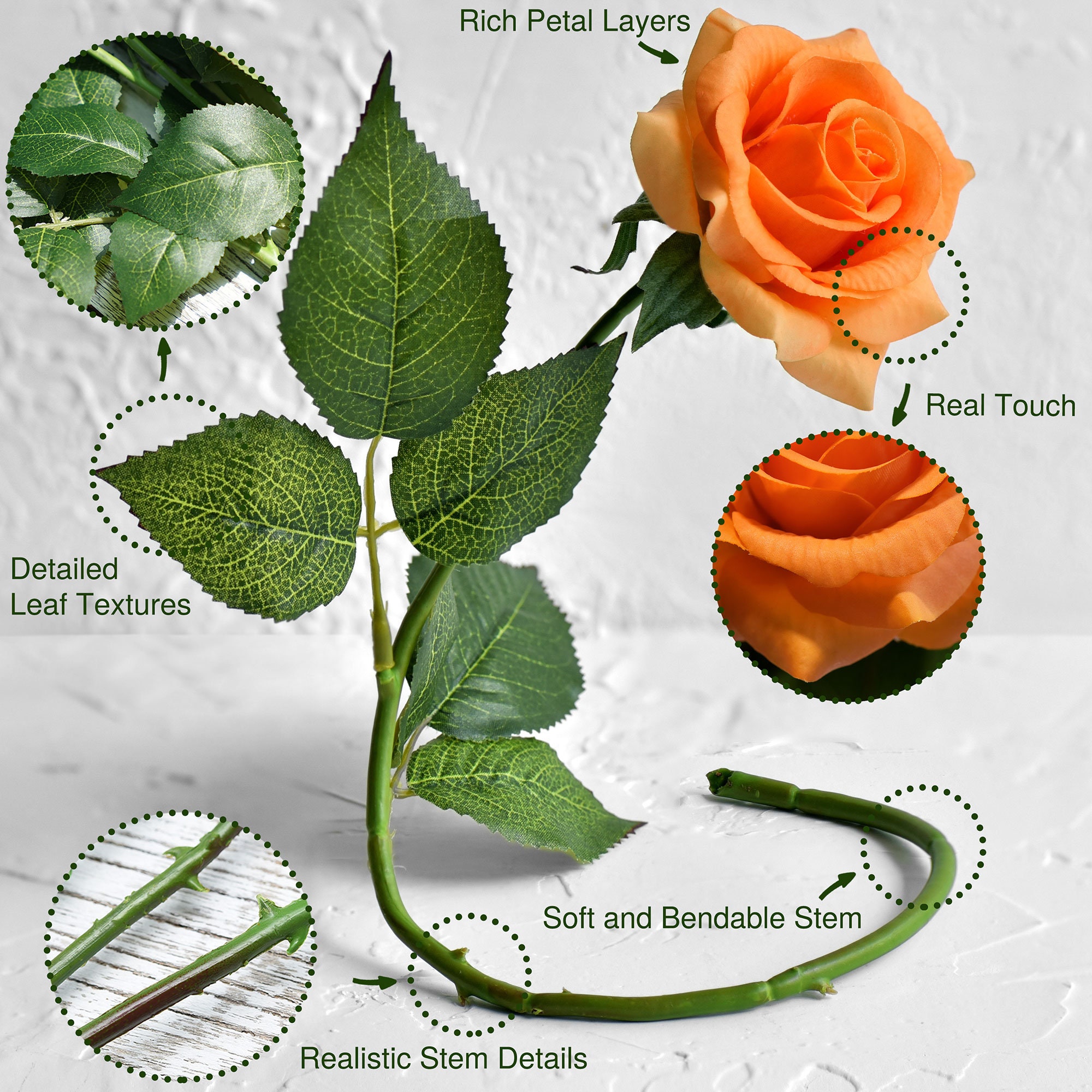 Real Touch Orange Roses - Silk Artificial Flowers, 10 Stems - Etsy