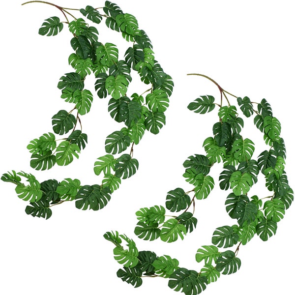 FiveSeasonStuff 2 Pcs Mini Monstera Leaves Garland Artificial Silk Leaf Vine(2.6ft) Hanging Garland for Wall Decoration, Wedding, Wreaths