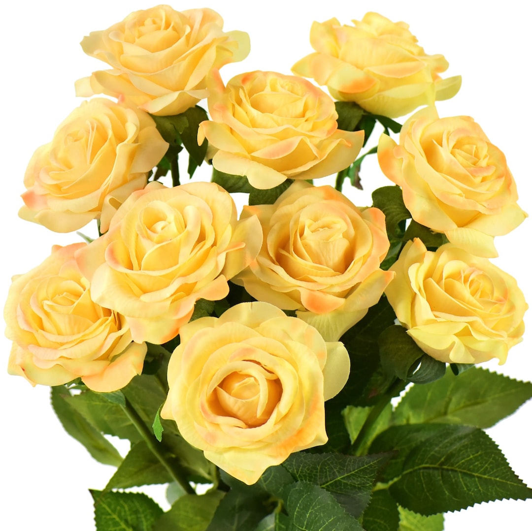 Yellow Realistic Roses Real Touch Yellow Roses – 17'' Silk Stems for Bouquets & Centerpieces ...