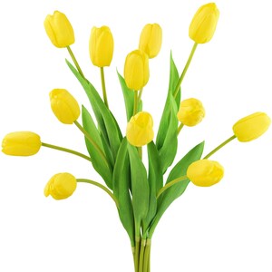Real Touch Tulpen, künstliche Blumen mit langem Stiel - 12 künstliche Stiele Gelb