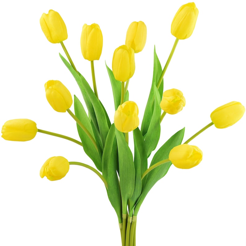 Real Touch Tulpen, künstliche Blumen mit langem Stiel - 12 künstliche Stiele Gelb