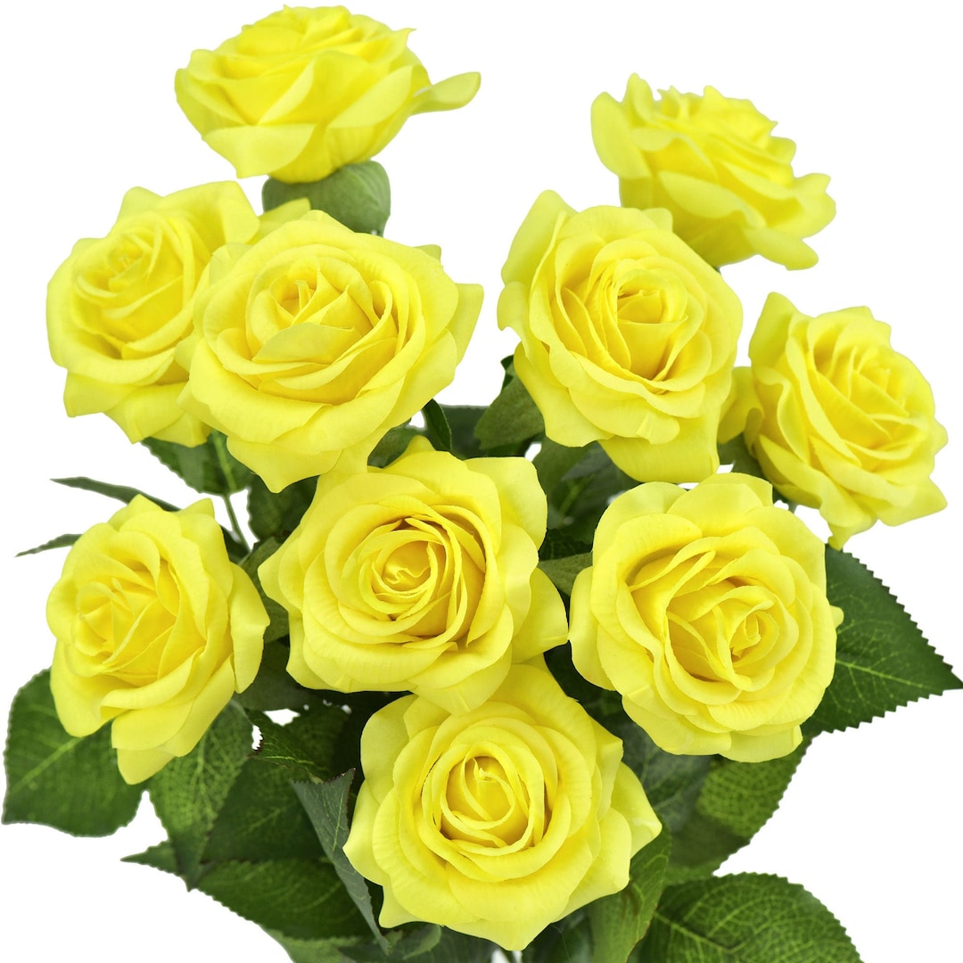 Yellow Real Touch Roses Silk Artificial Flowers petals Feel and Look