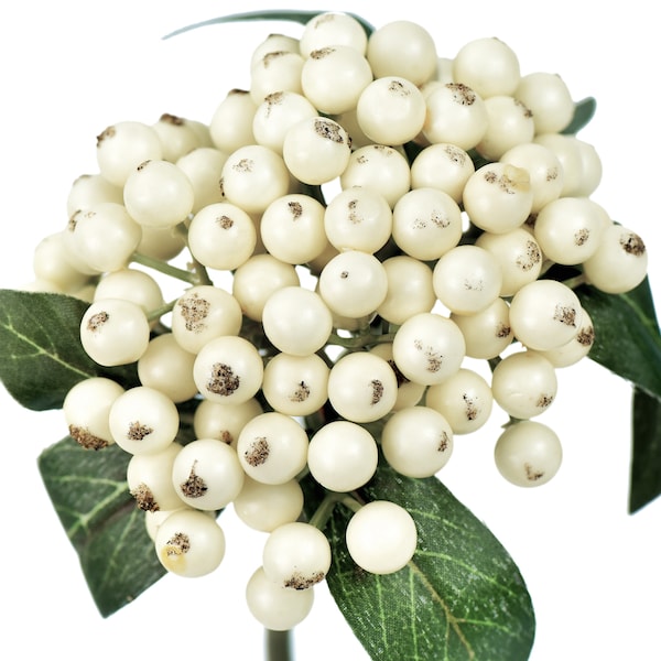 FiveSeasonStuff 2 Stems of Real Touch Artificial Holly Berries Floral Arrangement (Cream White)