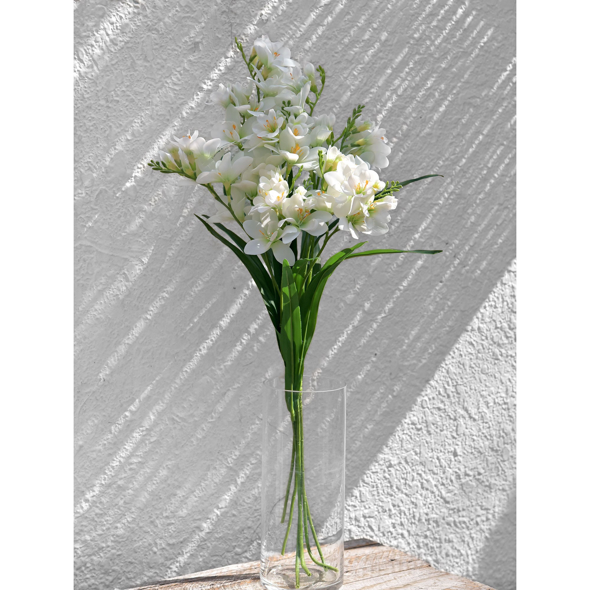 LESING Fiori Artificiali 3 Mazzi di Gardenia in Seta Artificiali con Vaso in Ceramica Bouquet Decorativo, Mazzi di Fiori Finti, Festa Nuziale, Decorazione Casa(Champagne