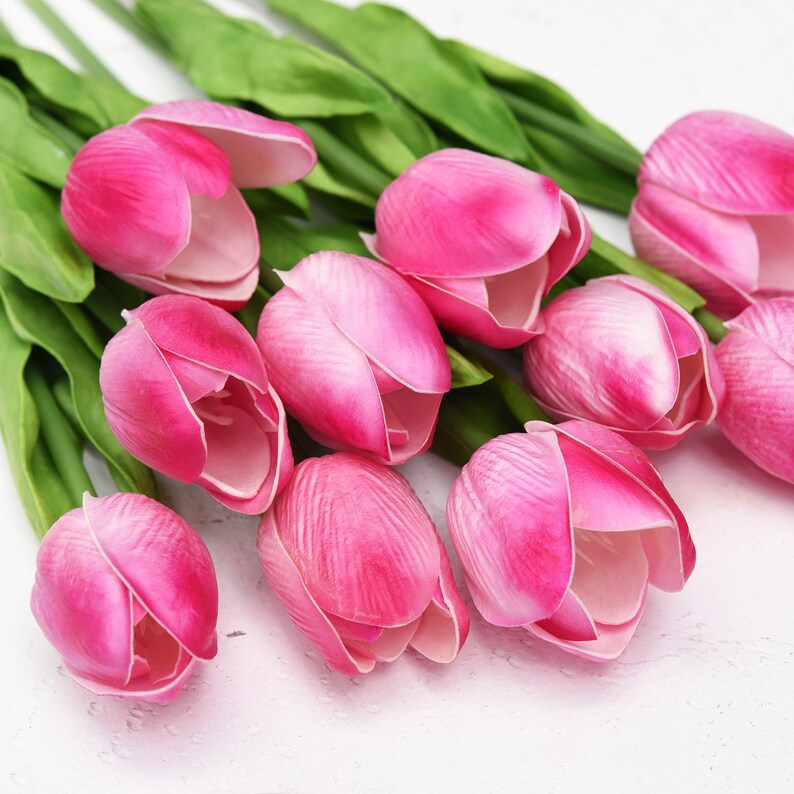 Fiveseasonstuff 10 Stems of dark Pink Real Touch Tulip Etsy
