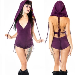 Shan Romper Hooded Onesie - Hooping Purple Flow Arts Noralina Sexy Assassin Playsuit Goddess Performers Noralina Freedom Designs