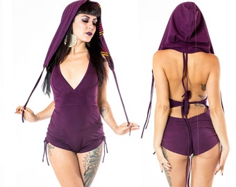 Shan Romper Hooded Onesie - Hooping Purple Flow Arts Noralina Sexy Assassin Playsuit Goddess Performers Noralina Freedom Designs
