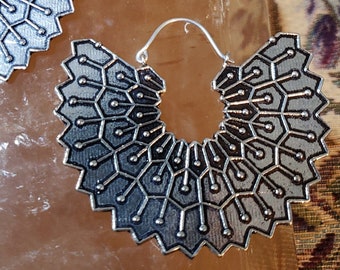 Playa Wings Earrings - Silver Brass Gold Festival Burning Man Flow Arts Sacred Geometry Cosplay Jewelry Silver Big Hoops Bohemian Boho Chic