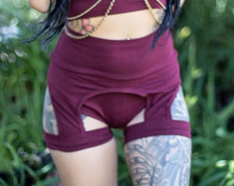Pierna Holster Booty Short Set - Maroon Noralina Freedom Cosplay Elven Dominatrix Burning Man Sexy Festival Noralina Traje Bruja