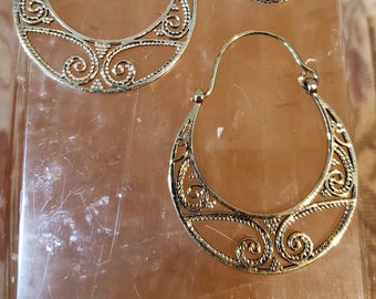 Soul Stretch Earrings - Brass Gold Festival Burning Man Flow Arts Sacred Geometry Cosplay Jewelry Silver Big Hoops Bohemian Boho Chic