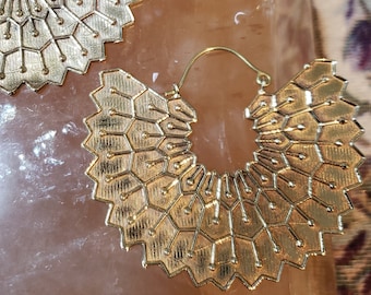 Playa Wings Earrings - Brass Gold Festival Burning Man Flow Arts Sacred Geometry Cosplay Jewelry Silver Big Hoops Bohemian Boho Chic