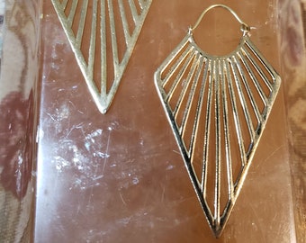 Star Shine Earrings - Brass Gold Festival Burning Man Flow Arts Sacred Geometry Cosplay Jewelry Silver Big Hoops Bohemian Boho Chic