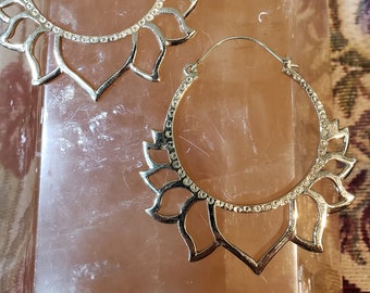 Lotus Eye Earrings - Brass Gold Festival Burning Man Flow Arts Sacred Geometry Cosplay Jewelry Silver Big Hoops Bohemian Boho Chic