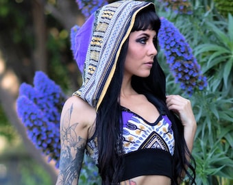 Racer Hooded Top - Burning Man Sexy Festival Noralina Cosplay Renaissance Egyptian Egypt Africa Print Bondage Dominatrix Sports