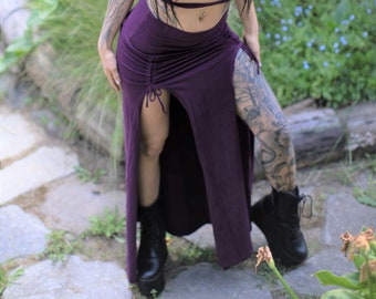 Priestess Slit Skirt - Purple - Gypsy Cosplay Elven Wear Elf Dominatrix Skirt Burning Man Sexy Festival Bohemian  Noralina