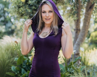 Jain Hooded Dress *SALE* - Purple - Wine Goddess Assassins Costume Assassin Sexy Bondage Warrior Mermaid Fun Party Stripper Tight Creed