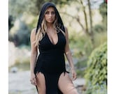 Shan Priestess Hooded Dress - Sorceress Dominatrix Festival Outfit Sexy Assassins Costume Bondage Creed Renaissance Witch Cosplay Dark Arts