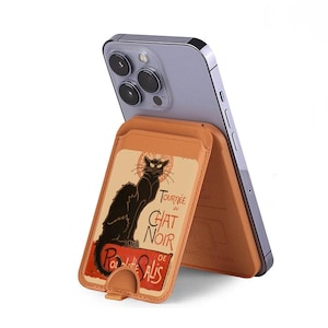 Chat Noir Black Cat Vintage Graphic Magnetic Card Wallet Holder com MagSafe para iPhone 16 15 14 13 Pro Max e outros smartphones