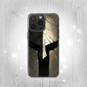 Custodia rigida e in pelle con elmo da guerriero spartano per iPhone 16 Pro Max Plus Samsung Galaxy Z Flip 6 Fold6 Note S24 A15 Google Pixel
