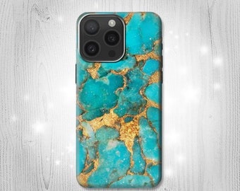 Aqua Turquoise Stone Graphic Hard & Leather Flip Case iPhone 15 Pro Max Plus Samsung Galaxy Z Flip 5 Fold5 Note S23 A14 Google Pixel