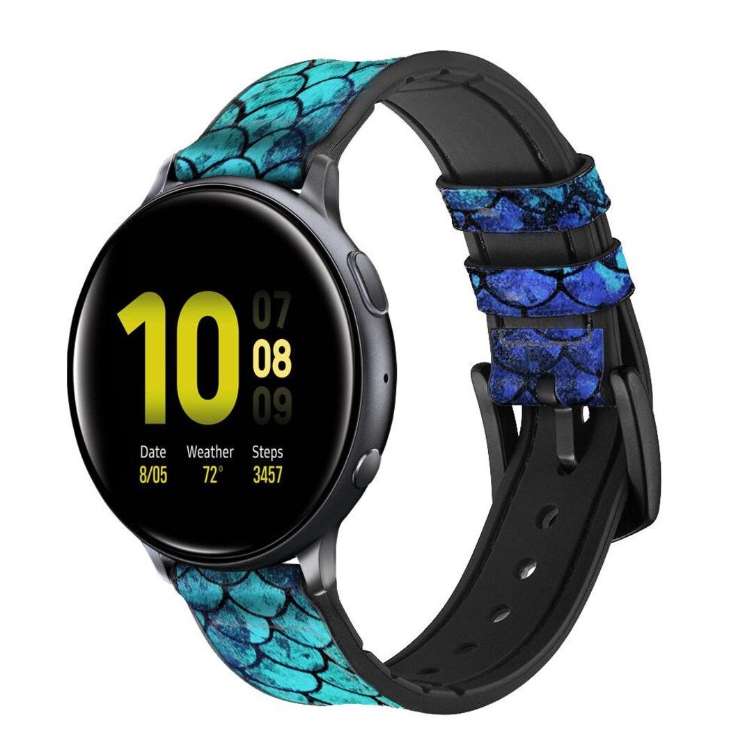 Fish Watch Strap Green Mermaid Fish Scale Leather & Silicone Smart Watch Band Strap for ...