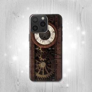 Steampunk Clock Gears - Étui à rabat rigide en cuir pour iPhone 16 Pro Max Plus Samsung Galaxy Z Flip 6 Fold6 Note S24 A15 Google Pixel