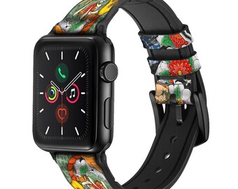 日本製タトゥーレザー&シリコン製スマートウォッチバンドストラップ Apple Watch iWatch Series 9 8 7 6 5 4 3 2 1 SE用