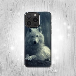 Funda rígida y de cuero con tapa de lobo blanco para iPhone 16 Pro Max Plus Samsung Galaxy Z Flip 6 Fold6 Note S24 A15 Google Pixel