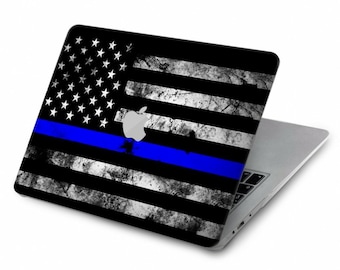Thin Blue Line USA Flag Hard Case for MacBook Pro 13, MacBook Air 13 Case A2337 A2338 M1, MacBook Pro 16 inch 15 inch 12 inch