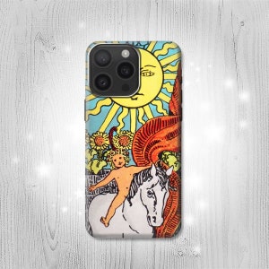 Funda rígida de cuero con tapa Tarot Card Sun para iPhone 16 Pro Max Plus Samsung Galaxy Z Flip 6 Fold6 Note S24 A15 Google Pixel
