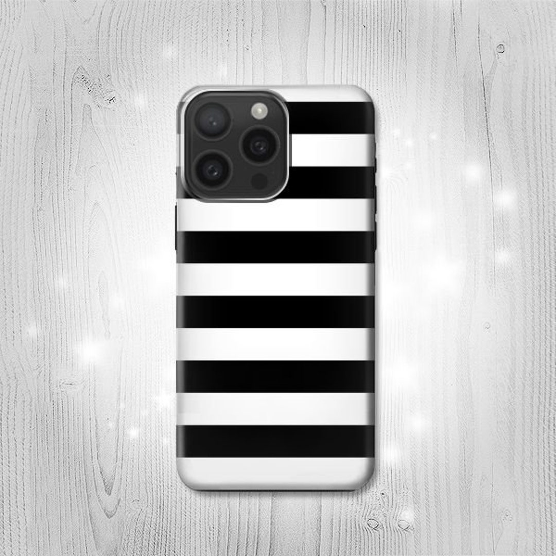 Black and White Striped Hard & Leather Flip Case iPhone 17 Pro Max
