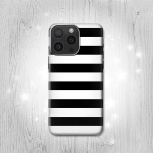 Black and White Striped Hard & Leather Flip Case iPhone 15 Pro Max Plus Samsung Galaxy Z Flip 5 Fold5 Note S23 A14 Google Pixel image 1