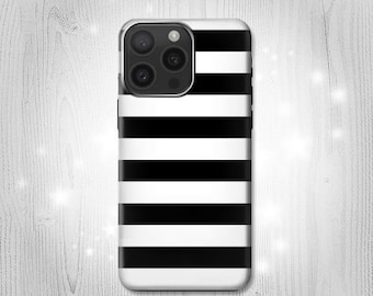 Black and White Striped Hard & Leather Flip Case iPhone 16 Pro Max Plus Samsung Galaxy Z Flip 7 Fold7 Note S24 A15 Google Pixel