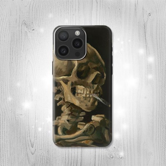 Vincent Van Gogh Skeleton Cigarette Hard & Leather Flip Case iPhone 17 Pro  Max Air Samsung Galaxy Z Flip 7 Fold 7 Note S25 A17 Google Pixel